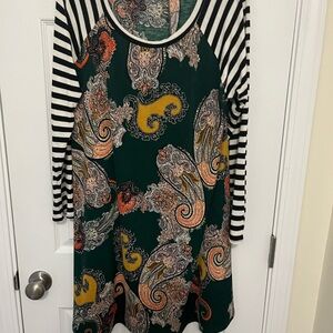 Paisley Print Tunic with Striped Sleeves